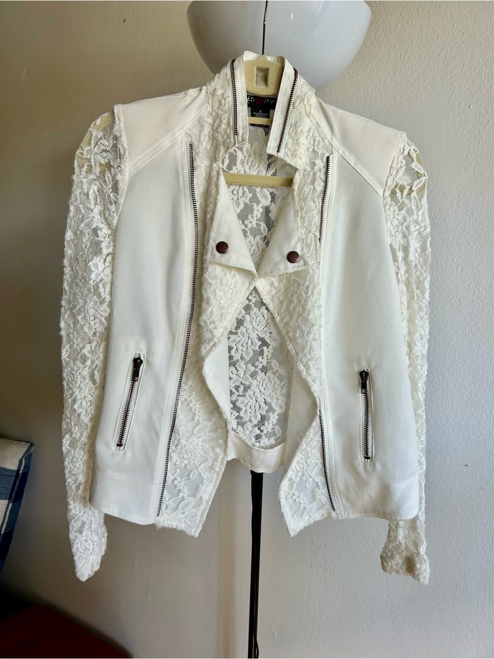 White Lace Moto Jacket by Bebe - Feminine Edge